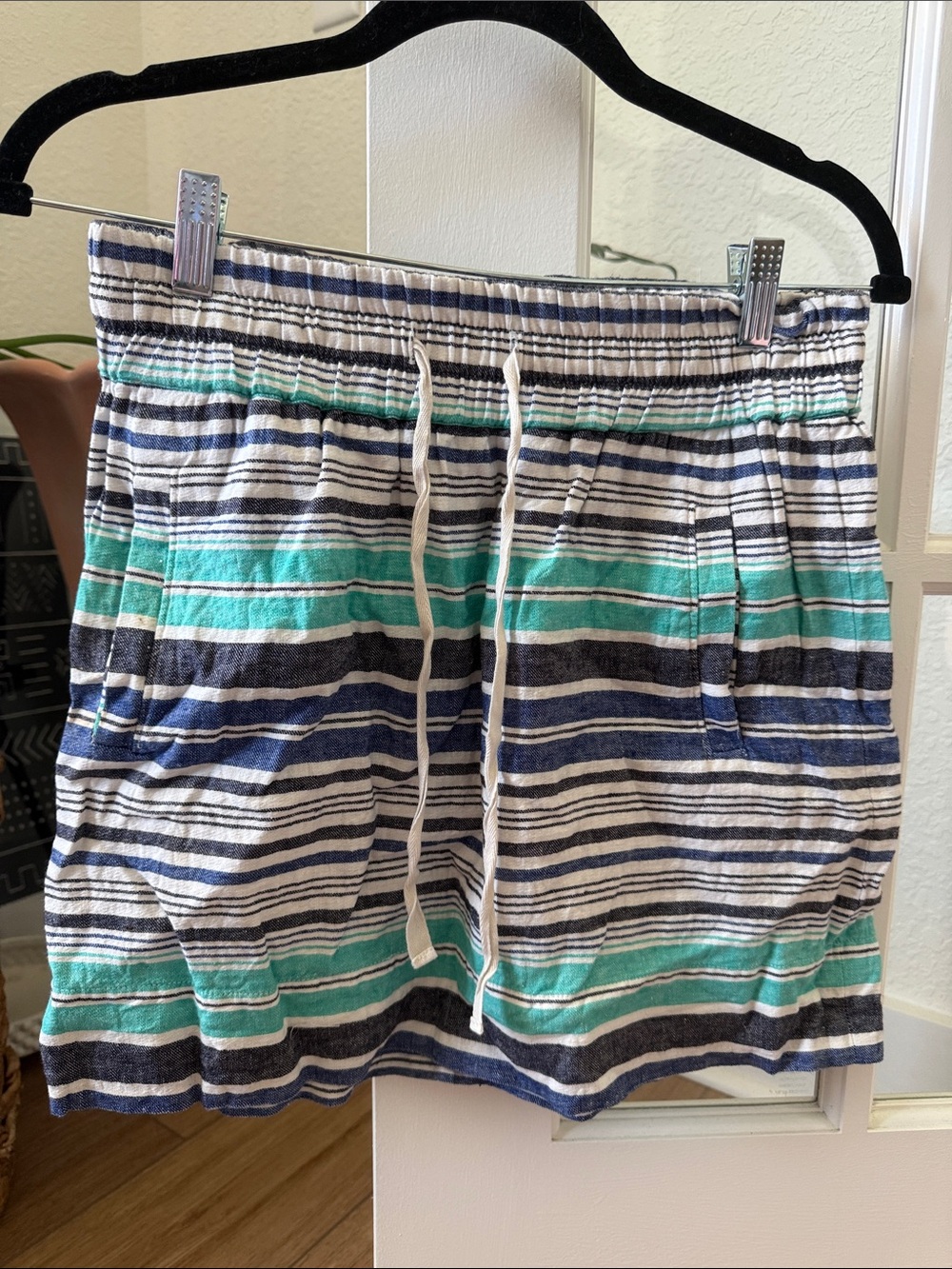 LOFT Striped Drawstring Skirt - Blue, Green & White